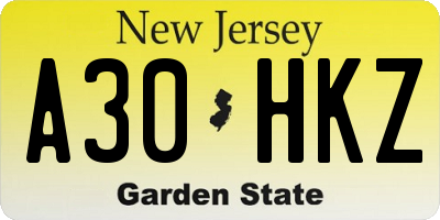NJ license plate A30HKZ
