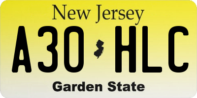 NJ license plate A30HLC
