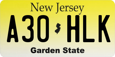 NJ license plate A30HLK