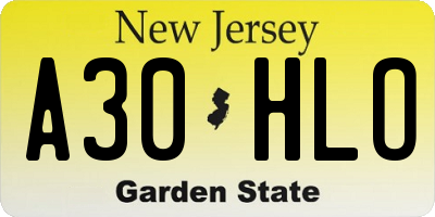 NJ license plate A30HLO