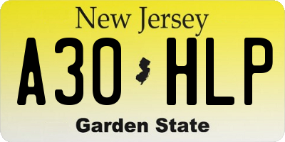 NJ license plate A30HLP