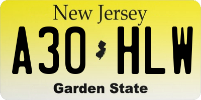 NJ license plate A30HLW