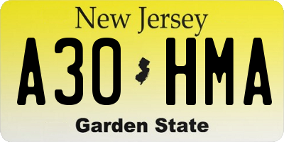 NJ license plate A30HMA