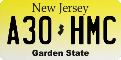 NJ license plate A30HMC