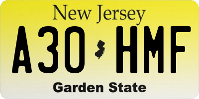 NJ license plate A30HMF