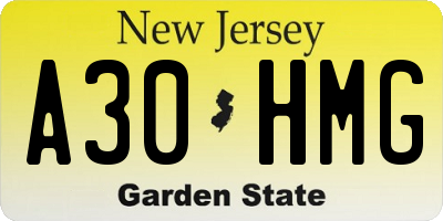 NJ license plate A30HMG