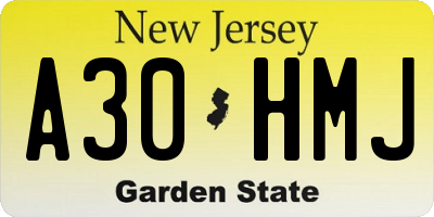 NJ license plate A30HMJ