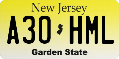 NJ license plate A30HML