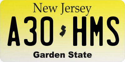 NJ license plate A30HMS