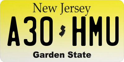 NJ license plate A30HMU