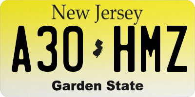 NJ license plate A30HMZ