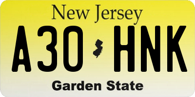 NJ license plate A30HNK