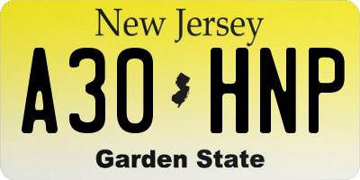 NJ license plate A30HNP