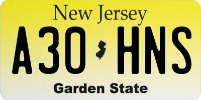 NJ license plate A30HNS