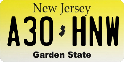 NJ license plate A30HNW