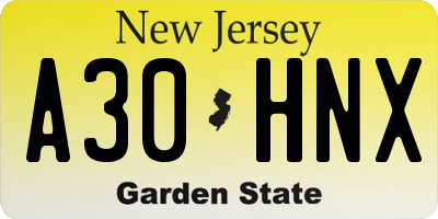 NJ license plate A30HNX