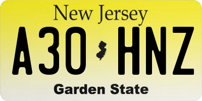 NJ license plate A30HNZ