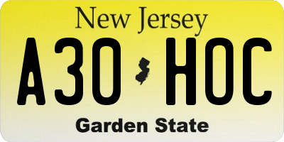 NJ license plate A30HOC