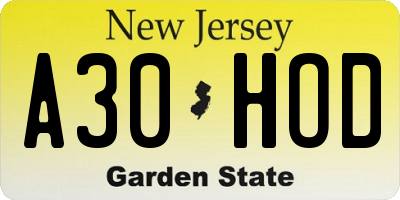 NJ license plate A30HOD