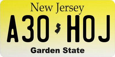 NJ license plate A30HOJ