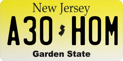 NJ license plate A30HOM