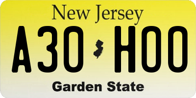NJ license plate A30HOO