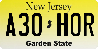 NJ license plate A30HOR