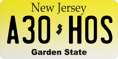 NJ license plate A30HOS
