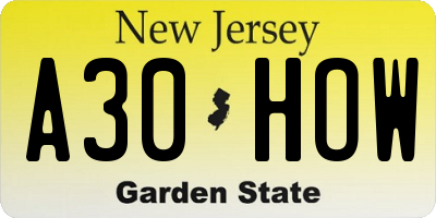 NJ license plate A30HOW