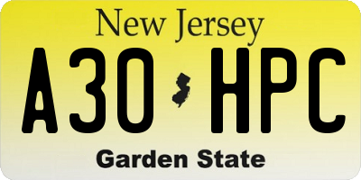 NJ license plate A30HPC