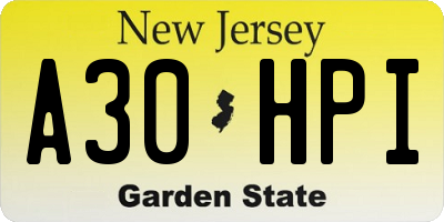 NJ license plate A30HPI