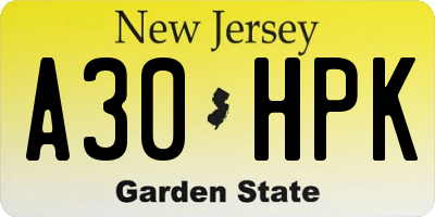 NJ license plate A30HPK