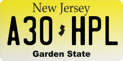 NJ license plate A30HPL