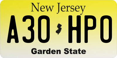 NJ license plate A30HPO