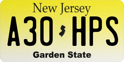 NJ license plate A30HPS