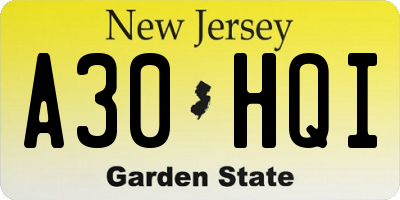 NJ license plate A30HQI