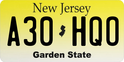 NJ license plate A30HQO
