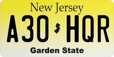NJ license plate A30HQR