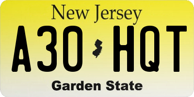 NJ license plate A30HQT