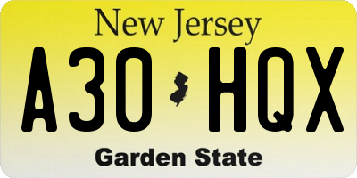 NJ license plate A30HQX