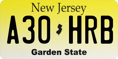 NJ license plate A30HRB