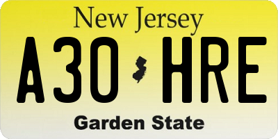 NJ license plate A30HRE