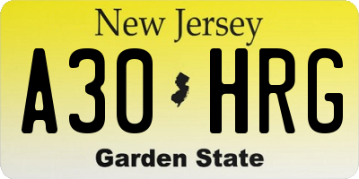 NJ license plate A30HRG