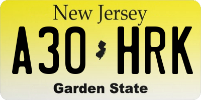 NJ license plate A30HRK
