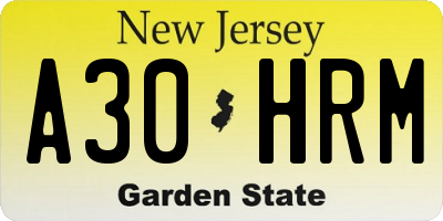 NJ license plate A30HRM