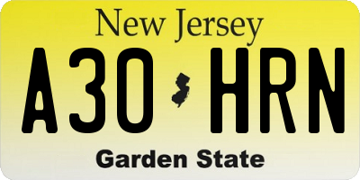 NJ license plate A30HRN