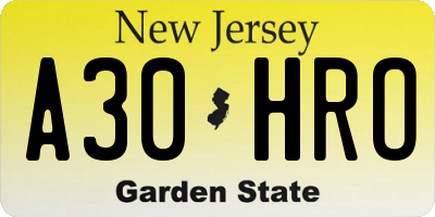 NJ license plate A30HRO