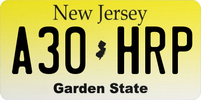 NJ license plate A30HRP