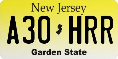 NJ license plate A30HRR