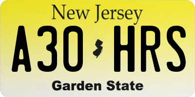 NJ license plate A30HRS